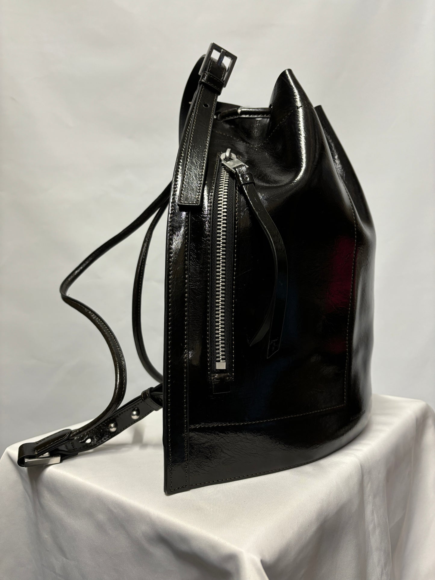 AllSaints Black Patent Leather Alpha Backpack BNWT