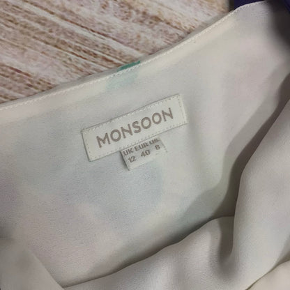 Monsoon Cream & Navy Floral Maxi Dress Size 12