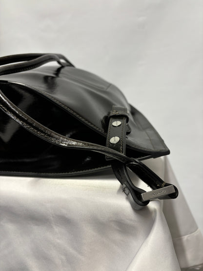 AllSaints Black Patent Leather Alpha Backpack BNWT