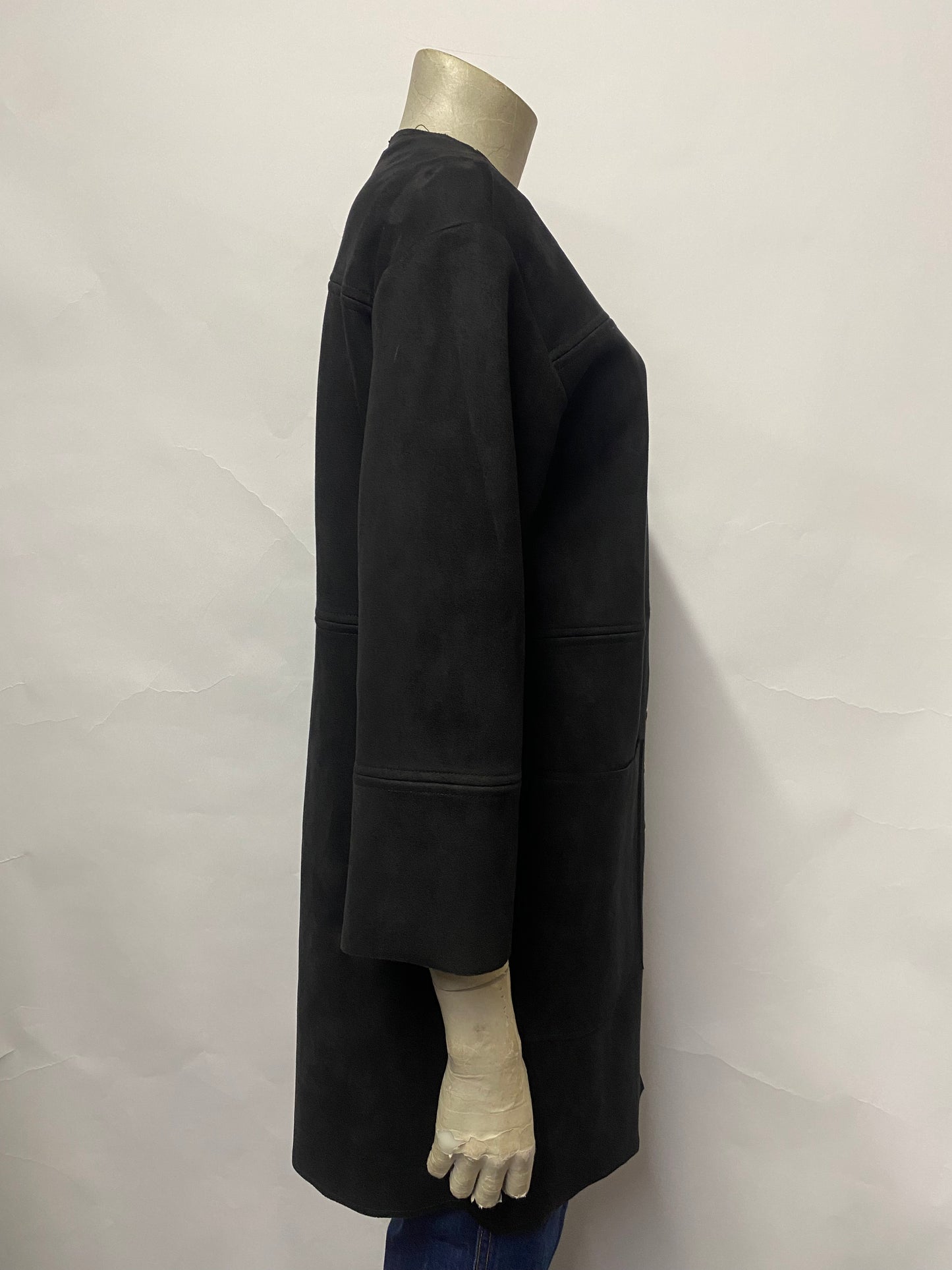 ZARA Black Faux Suede Longline Jacket Small