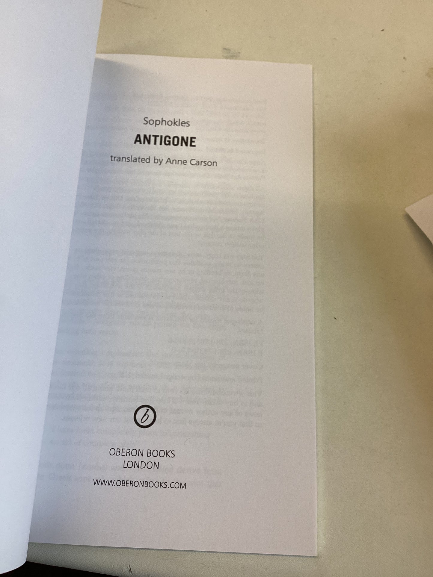 Sophokles Antigone Translated By Anne Carson