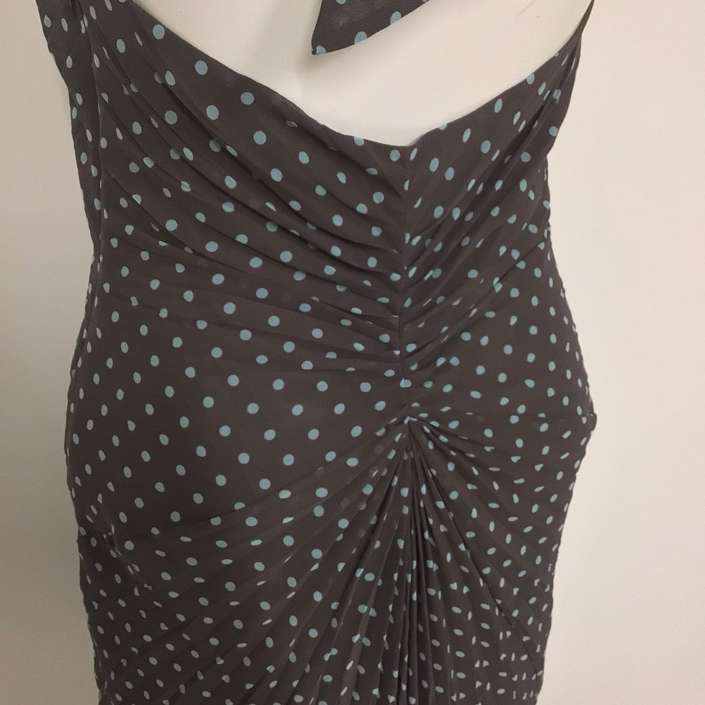 Coast Brown & Blue Polka Dot Halterneck Dress Size 12