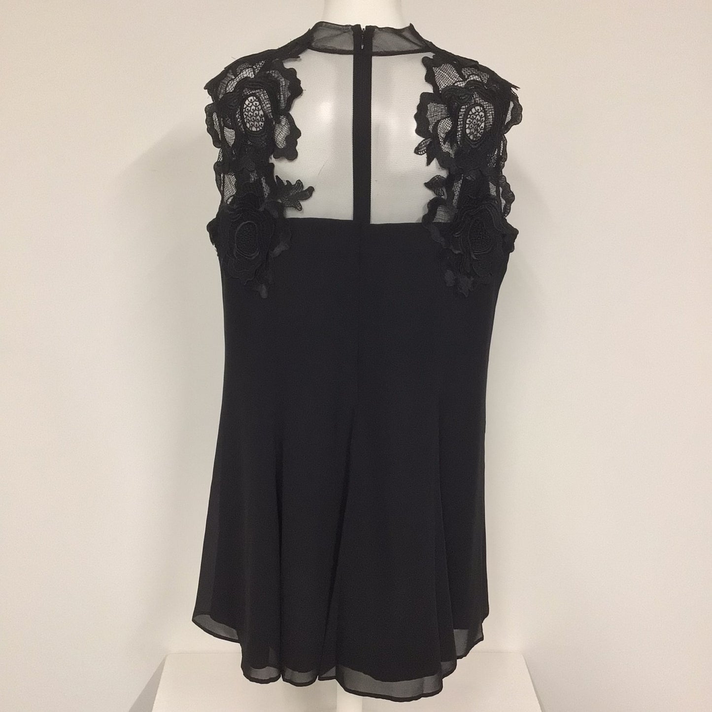 Monsoon Black Embroidered Lace High Neck Dress Size 18