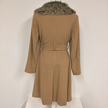 Biba Beige Faux Fur Neck Wrap Wool & Cashmere Blend Coat Size 18