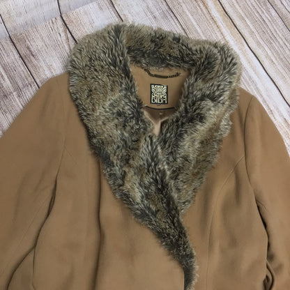Biba Beige Faux Fur Neck Wrap Wool & Cashmere Blend Coat Size 18