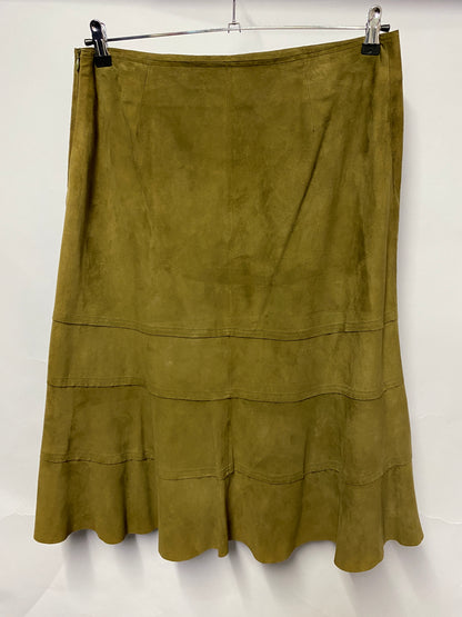 Jigsaw Brown Suede Tiered Mid Length Skirt 14