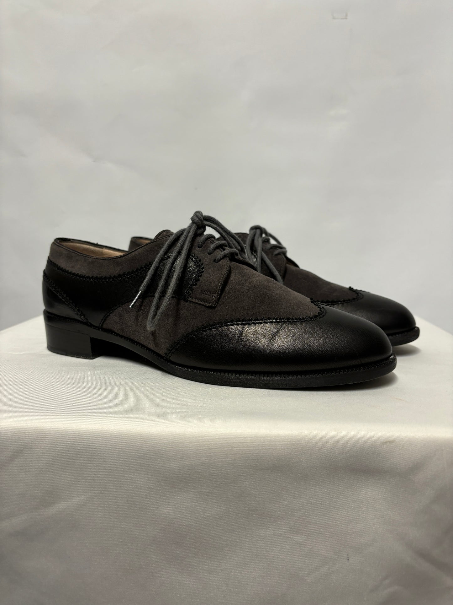 Ferragamo Grey Suede and Leather Lace Up Brogues 7.5