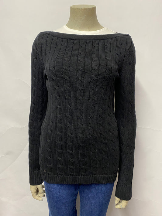 Ralph Lauren Black Cotton Cable Knit Jumper Small