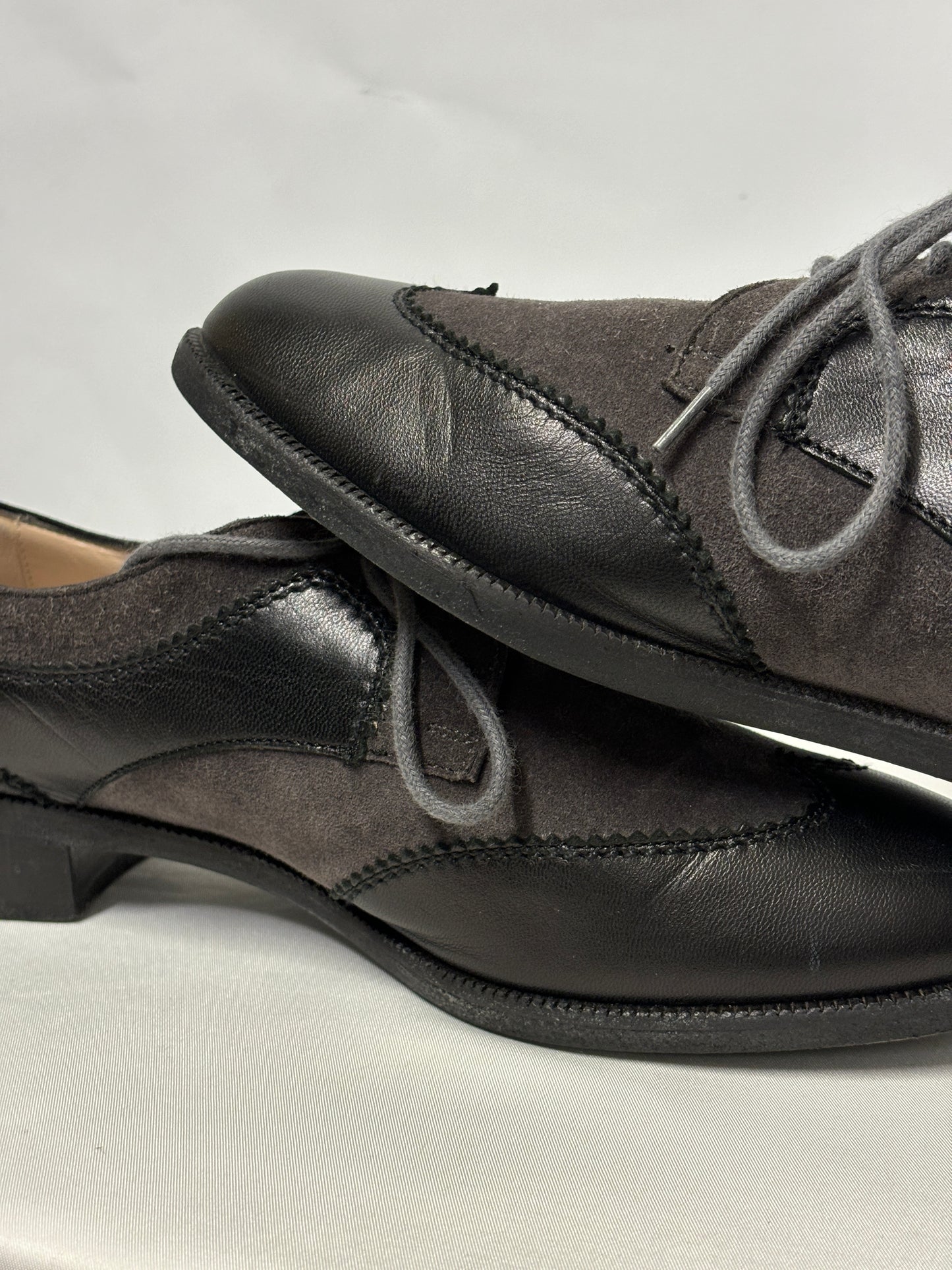 Ferragamo Grey Suede and Leather Lace Up Brogues 7.5