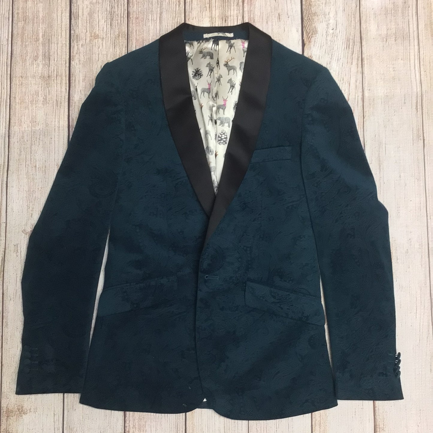 Feraud Vintage Blue Paisley Print Velvet Blazer Jacket 100% Cotton Size 38