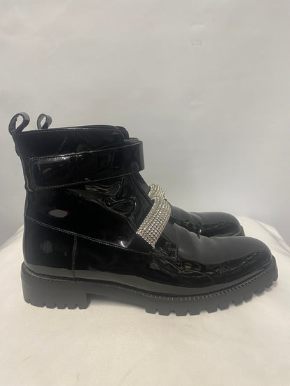 Christopher Kane Black Patent Biker Boots with Crystal Strap 41/8