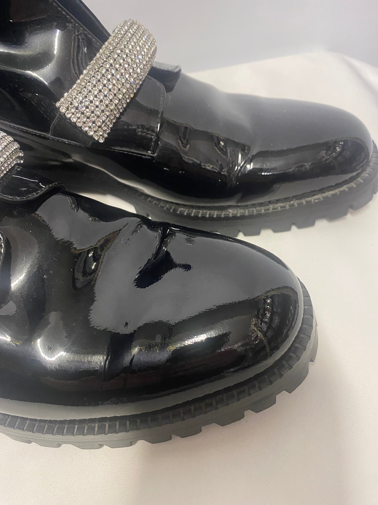 Christopher Kane Black Patent Biker Boots with Crystal Strap 41/8