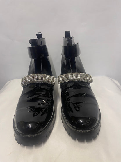 Christopher Kane Black Patent Biker Boots with Crystal Strap 41/8