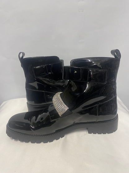 Christopher Kane Black Patent Biker Boots with Crystal Strap 41/8