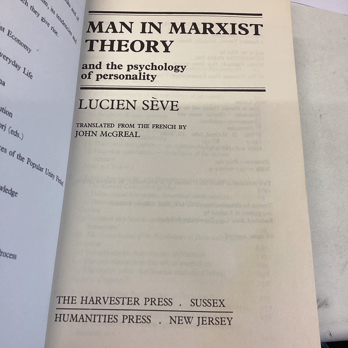 Man in Marxist Theory and The Psychology of Personality Lucien Seve