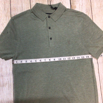 BNWT AllSaints Green Marl Nomo Short Sleeve Polo Knit Top Size XS (hole in shoulder)