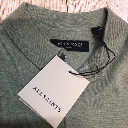 BNWT AllSaints Green Marl Nomo Short Sleeve Polo Knit Top Size XS (hole in shoulder)