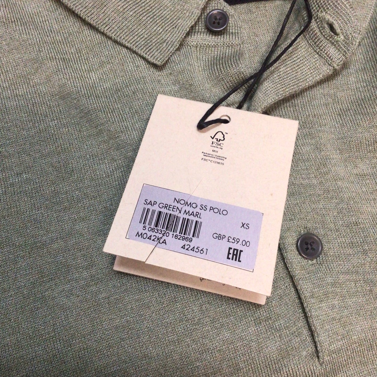 BNWT AllSaints Green Marl Nomo Short Sleeve Polo Knit Top Size XS (hole in shoulder)