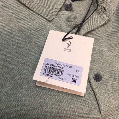 BNWT AllSaints Green Marl Nomo Short Sleeve Polo Knit Top Size XS (hole in shoulder)