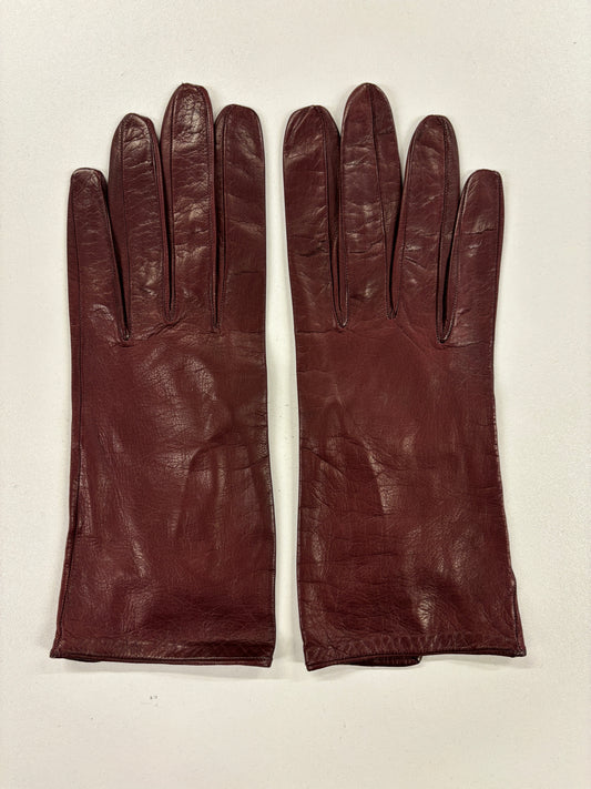 Vintage Christian Dior Burgundy Leather Gloves 6 3/4