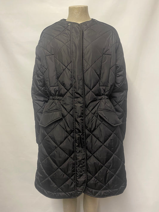 AllSaints Black Quilted Longline Rina Coat Size Medium