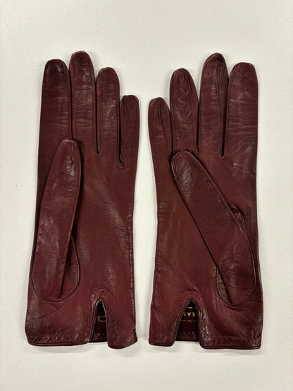 Vintage Christian Dior Burgundy Leather Gloves 6 3/4