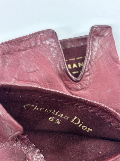 Vintage Christian Dior Burgundy Leather Gloves 6 3/4