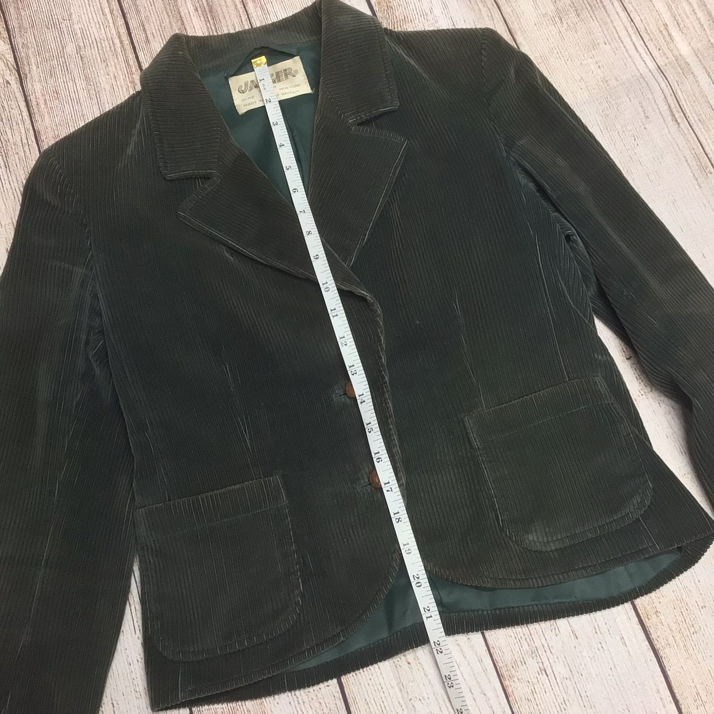 Jaeger Green Corduroy Blazer Jacket 88% Cotton Size 10