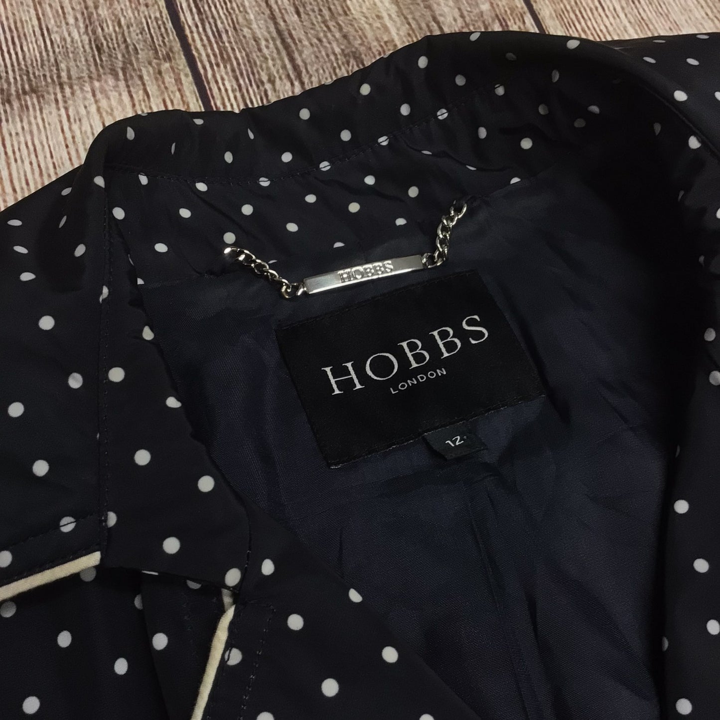 Hobbs Blue & Cream Polka Dot Trench Coat Size 12