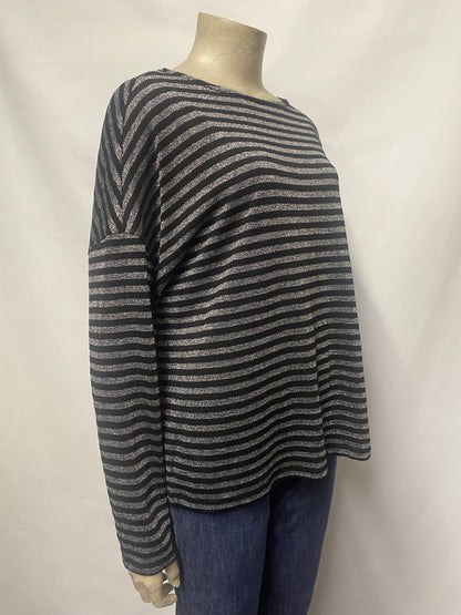 AllSaints Black and Silver Stripe Long Sleeve Top Size M