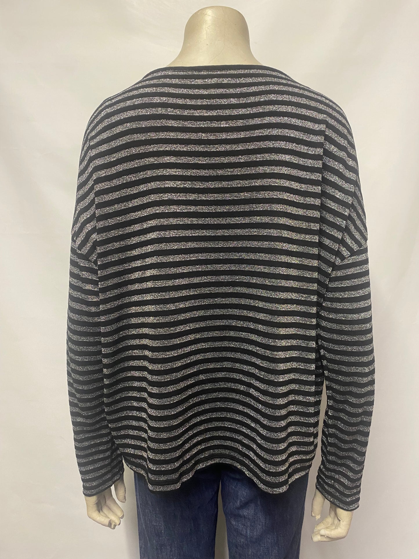 AllSaints Black and Silver Stripe Long Sleeve Top Size M