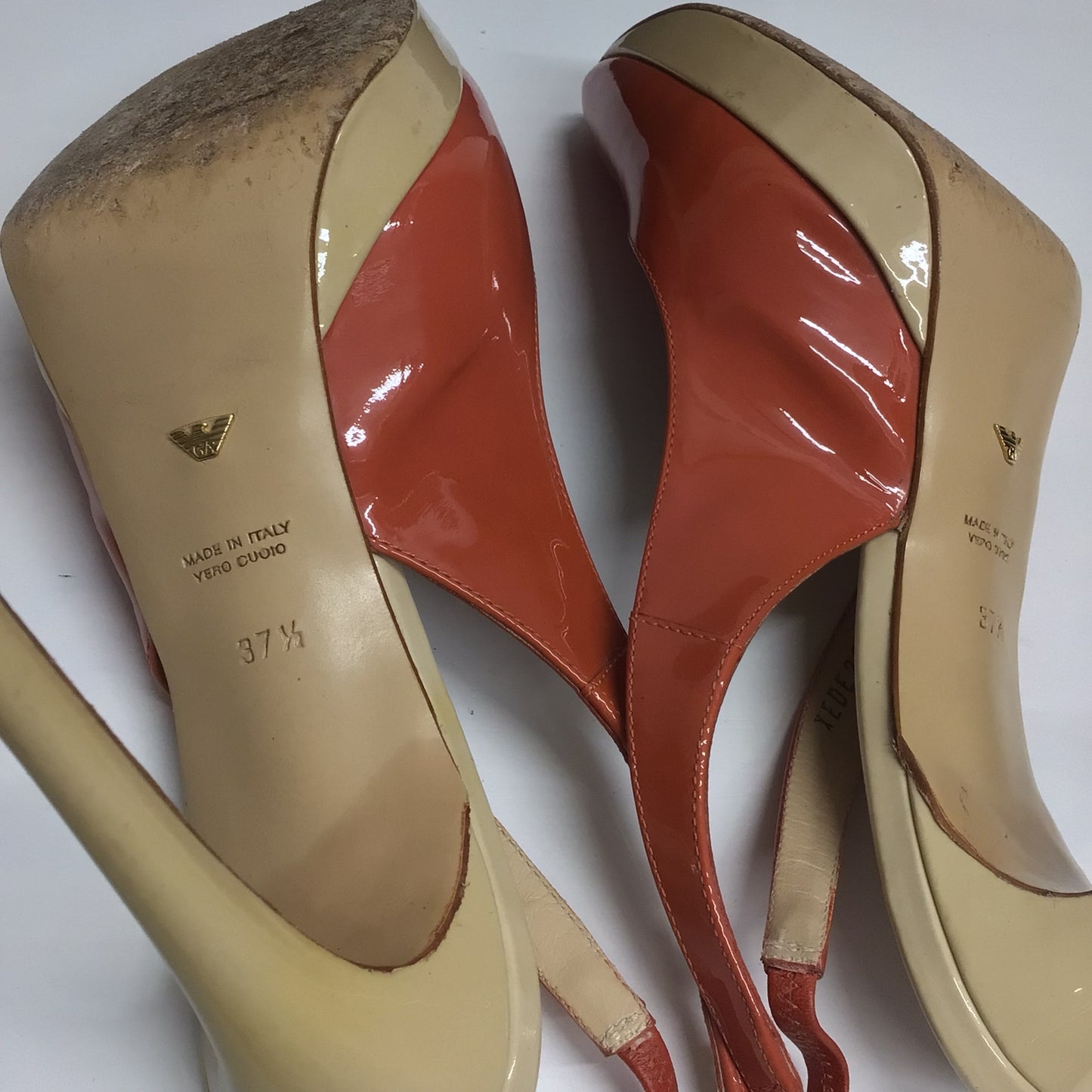 Emporio Armani Coral & Beige Sling Back High Stiletto Heels Size 5 UK (37.5 EU)