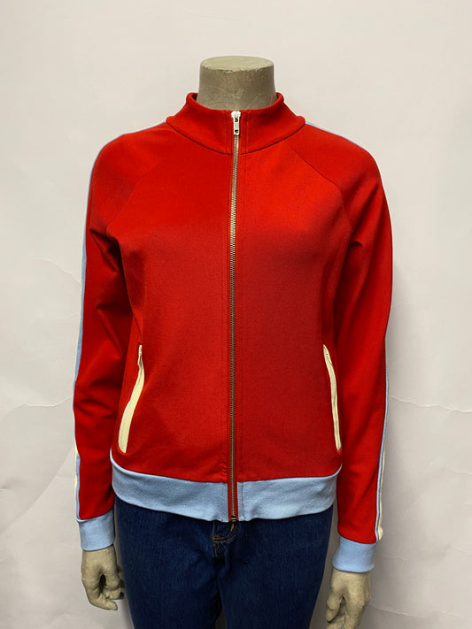 Essentiel Antwerp Red, Cream and Blue Vintage Style Track Jacket Small