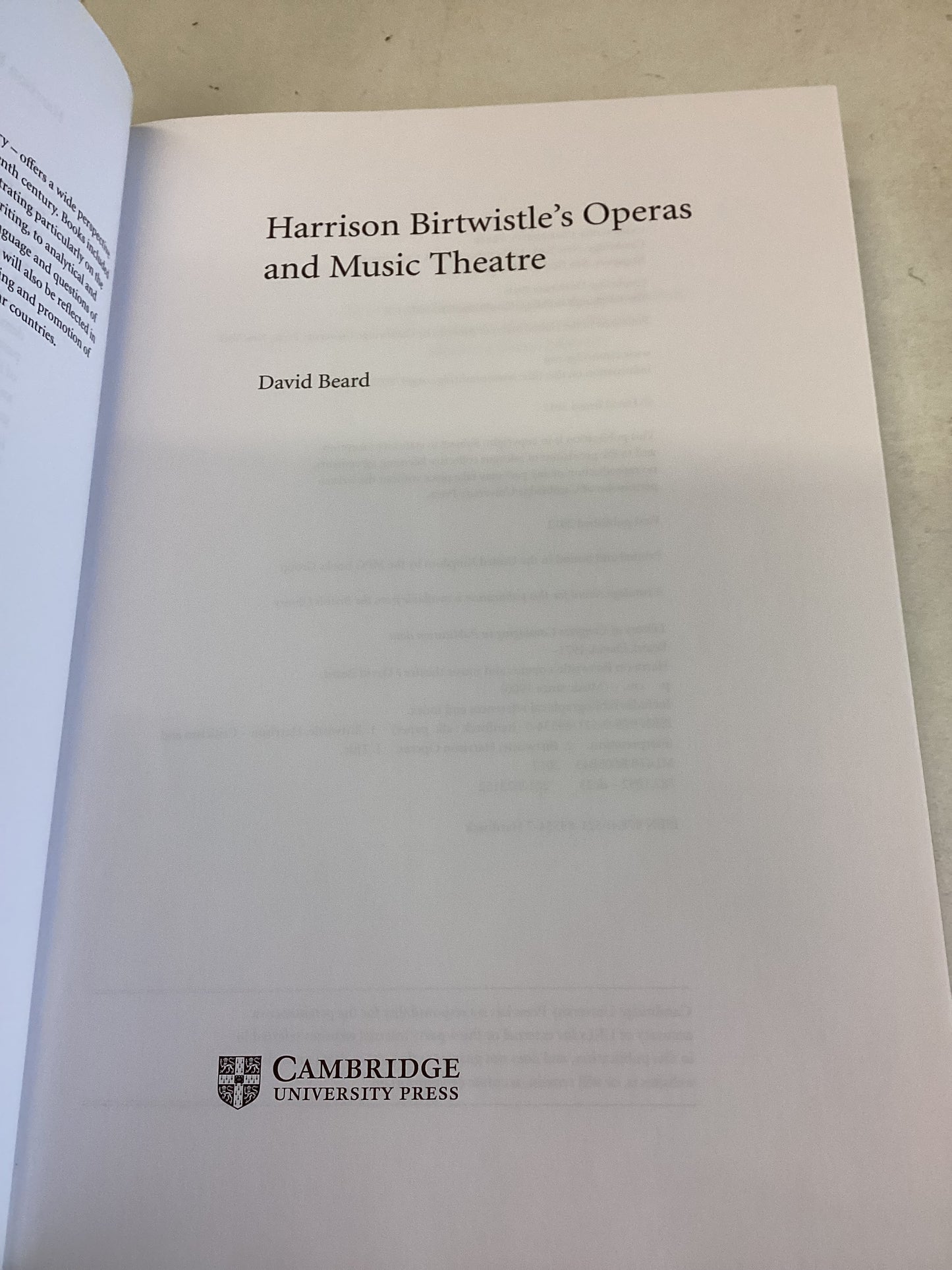 Harrison Birtwhistle's Operas and Musical Theatre David Beard