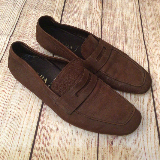 Prada Brown Leather Loafers Made in Italy Size 7 UK