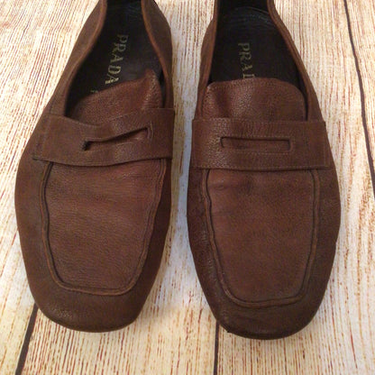 Prada Brown Leather Loafers Made in Italy Size 7 UK
