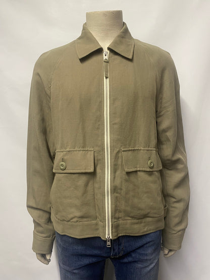 AllSaints Green Cotton and Linen Bomber Jacket Size Large