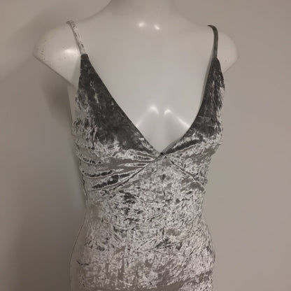 BNWT UO Sparkle & Fade Silver Velvet Long Strappy Dress w/High Slit Size XS