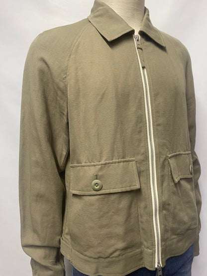 AllSaints Green Cotton and Linen Bomber Jacket Size Large