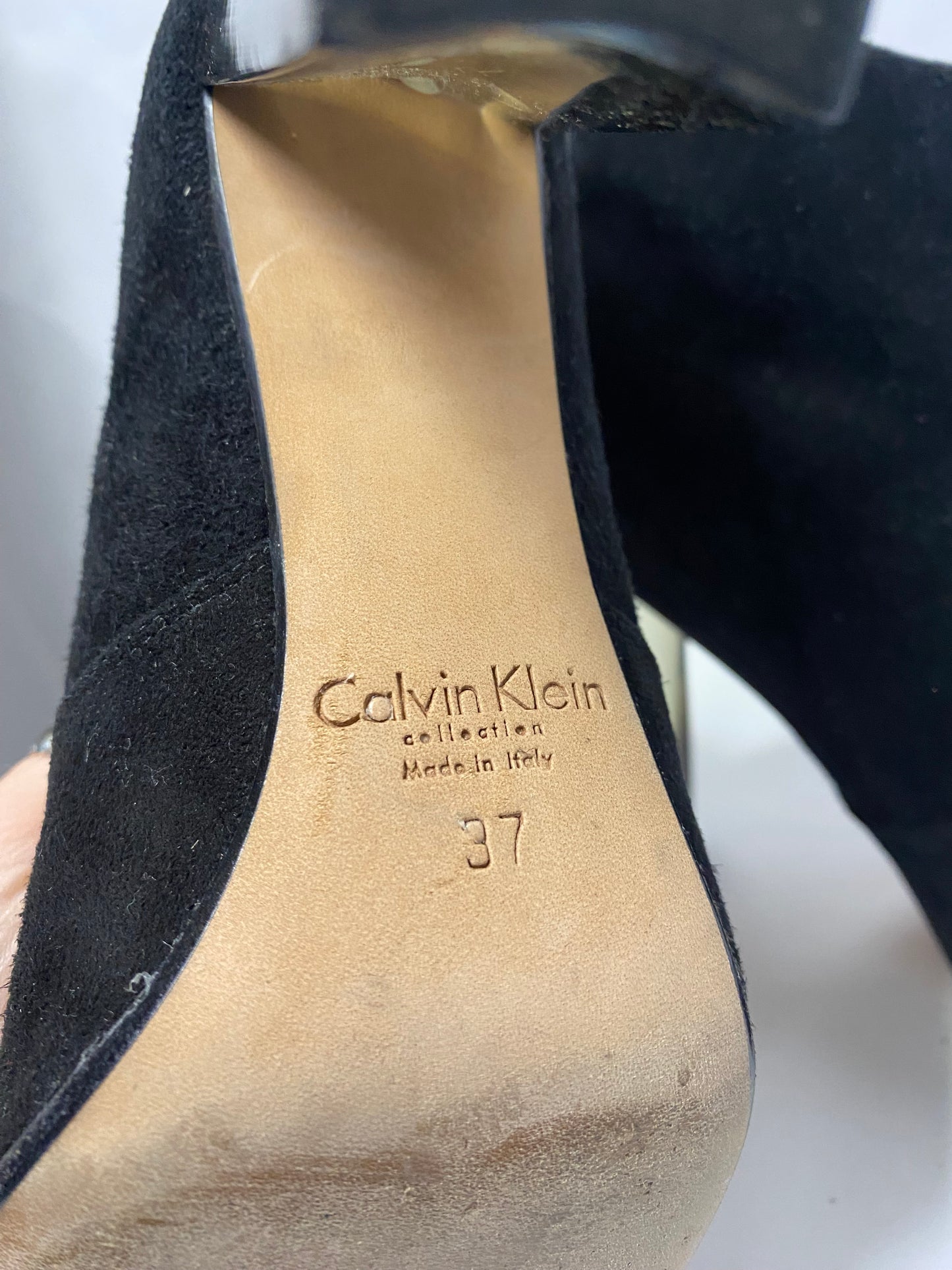 Calvin Klein Black Suede Clear Block Heel Boot 4