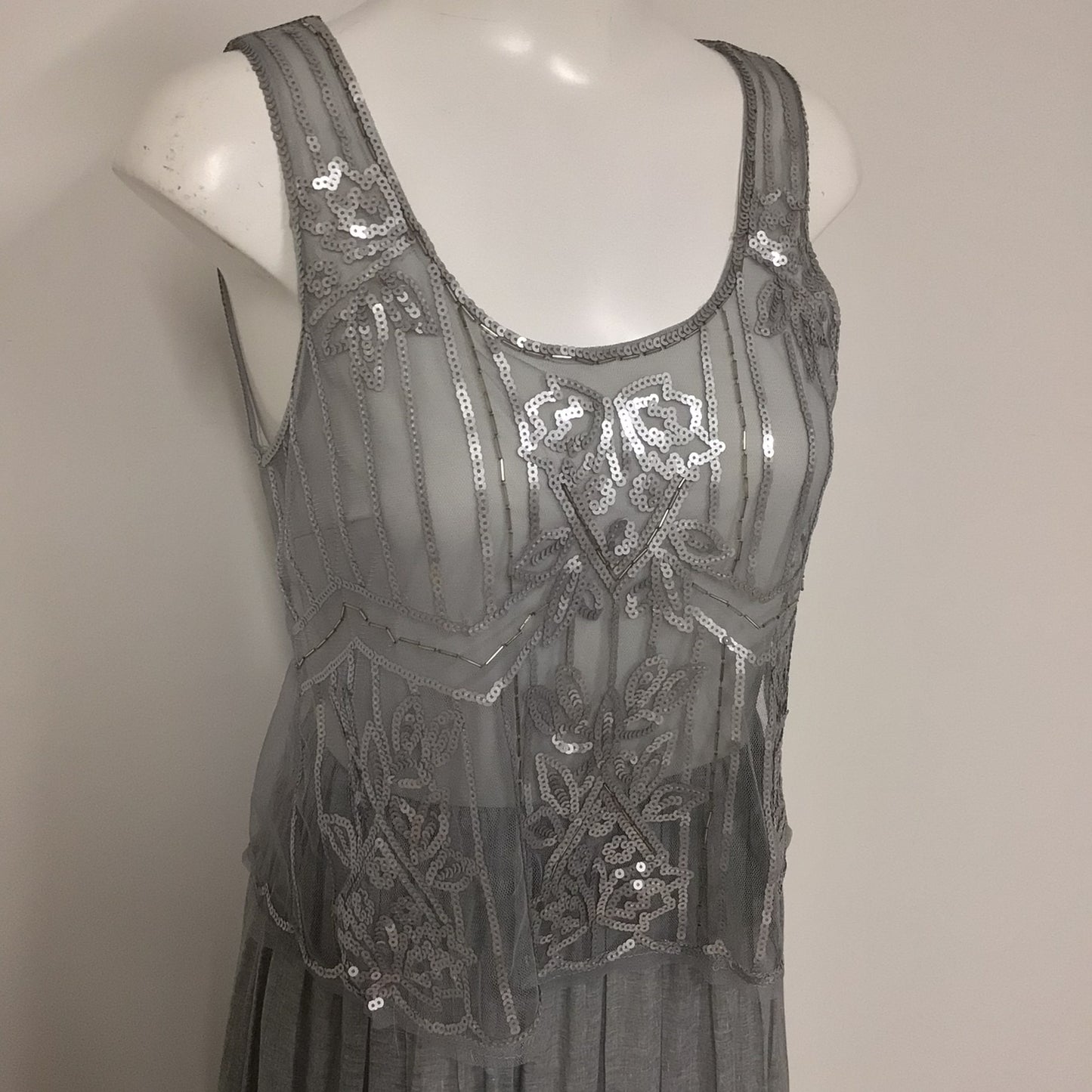 BNWT Ryu Silver & Grey Long Dress w/Sequins & Beads Size S