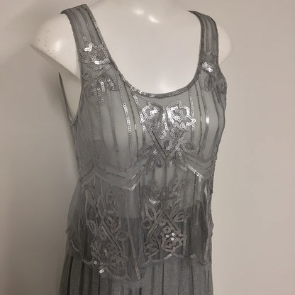 BNWT Ryu Silver & Grey Long Dress w/Sequins & Beads Size S