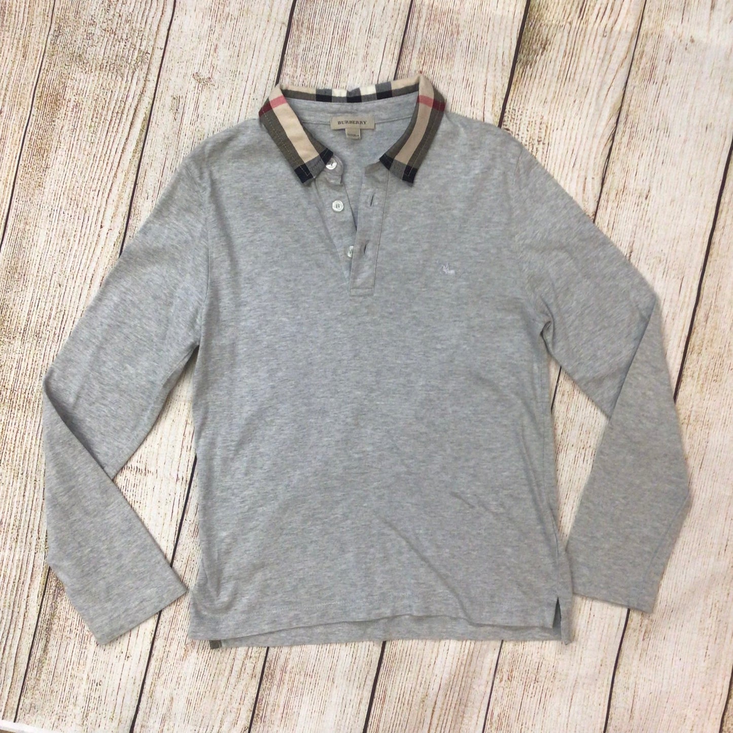 Burberry Grey Cotton Polo Long Sleeve Top Size 10 yrs (138cm)