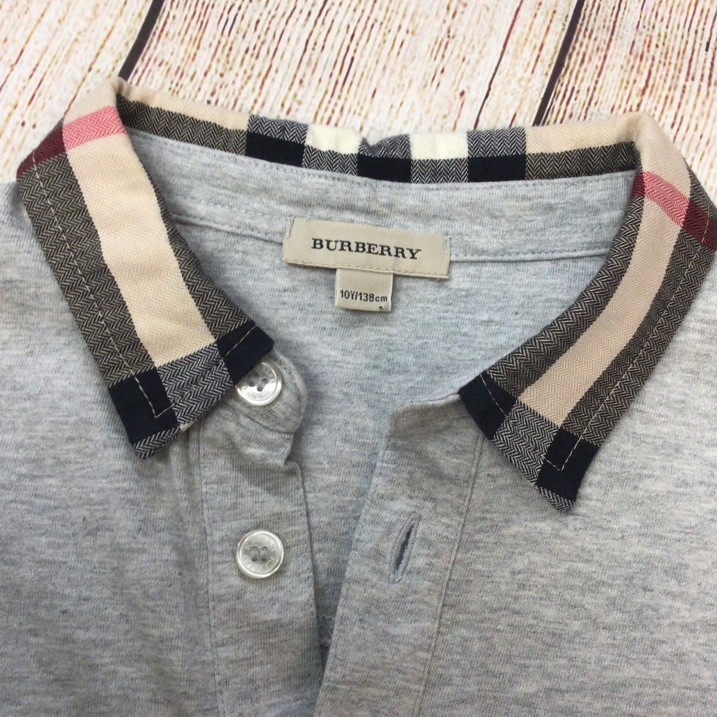 Burberry Grey Cotton Polo Long Sleeve Top Size 10 yrs (138cm)