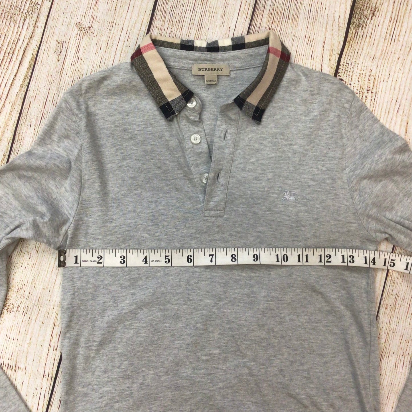 Burberry Grey Cotton Polo Long Sleeve Top Size 10 yrs (138cm)