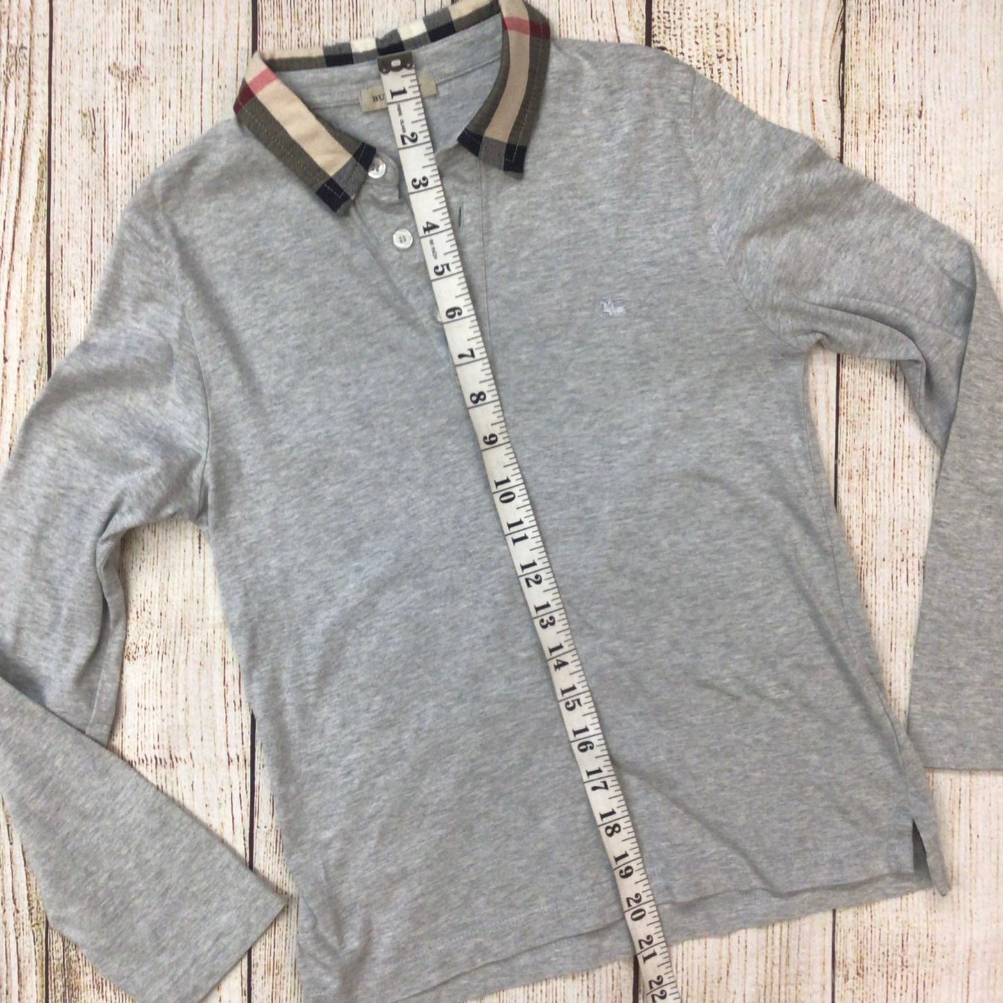 Burberry Grey Cotton Polo Long Sleeve Top Size 10 yrs (138cm)