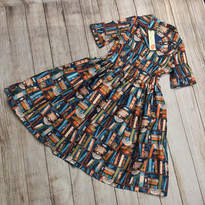 BNWT Lindy Bop Multicoloured Bletchley Bookcase Print Dress Size 12