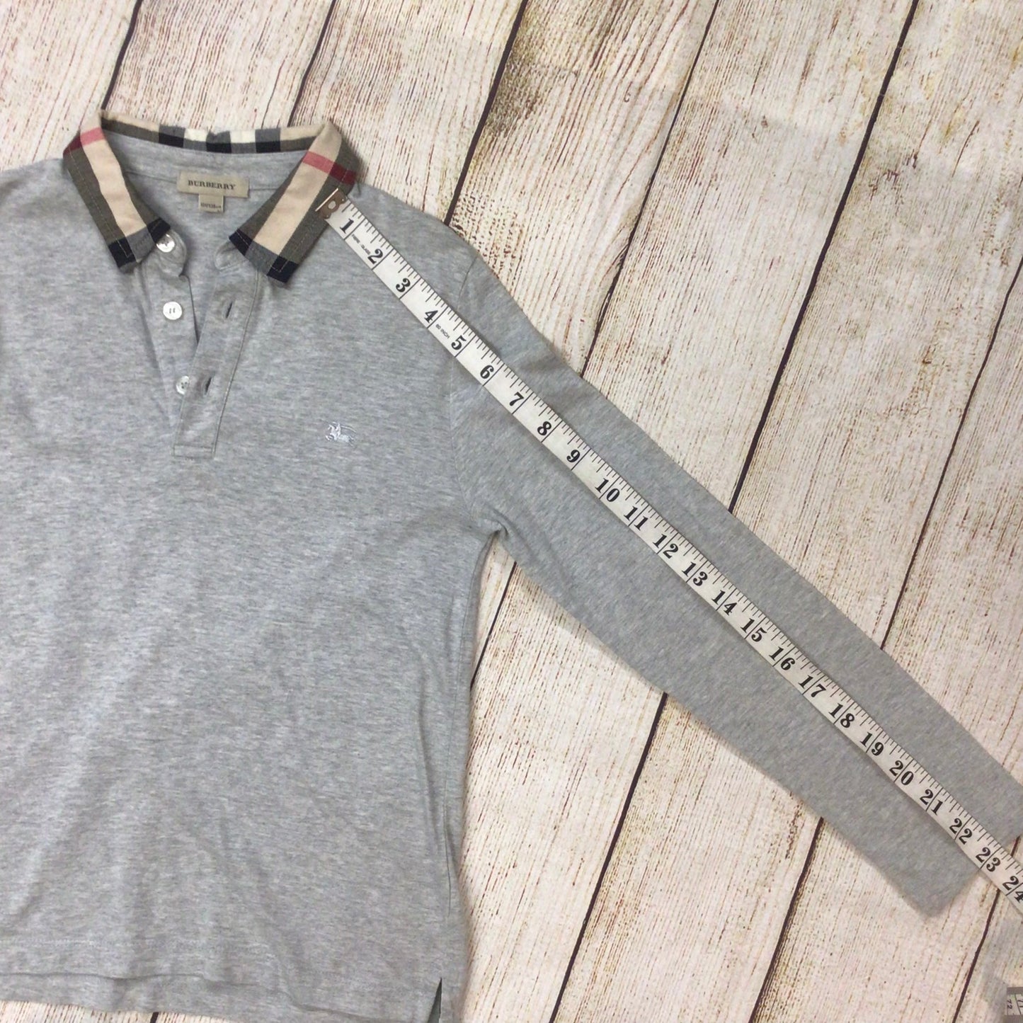 Burberry Grey Cotton Polo Long Sleeve Top Size 10 yrs (138cm)