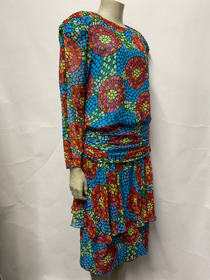 Vintage Paragi Multicolour Drop Waist Mid-Length Dress 8