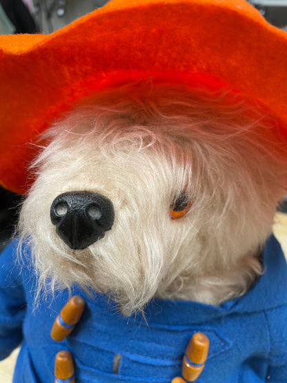 Vintage 1970s Gabrielle Designs Paddington Bear Blue Coat Yellow Dunlop Wellies Orange Hat